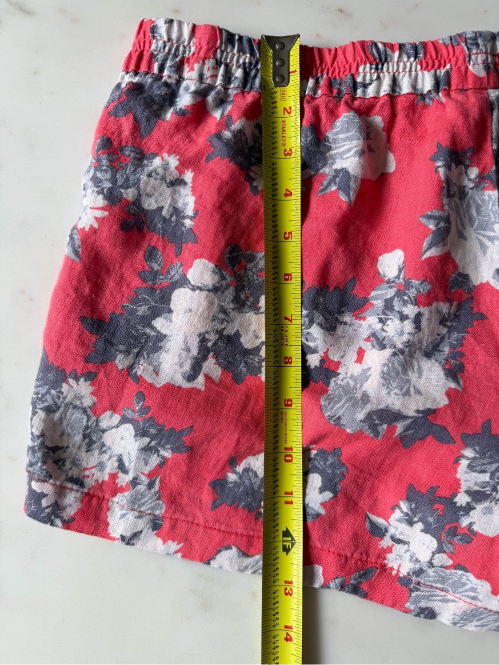 KUT from the Kloth 100% Linen Floral Print Shorts Coral Gray Pull-On Size 12 - Picture 6 of 6